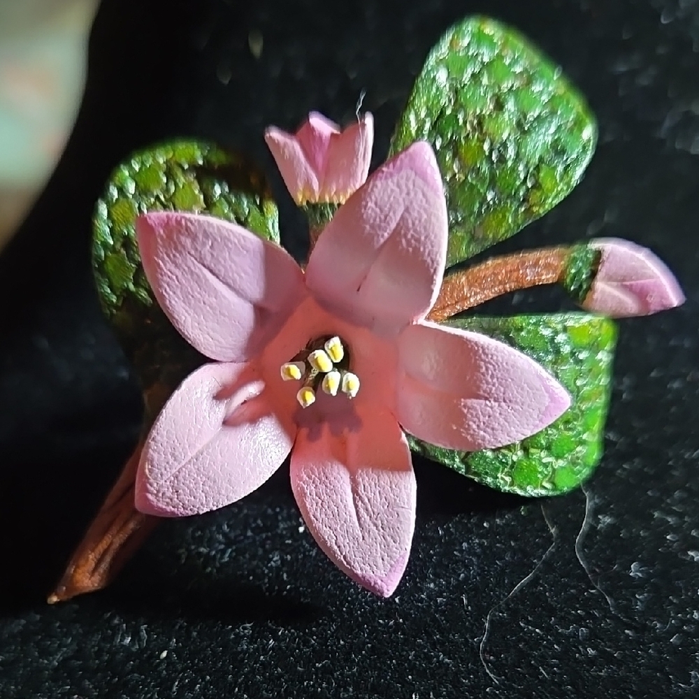 Hand Crafted Painted Leather Flower, Vintage